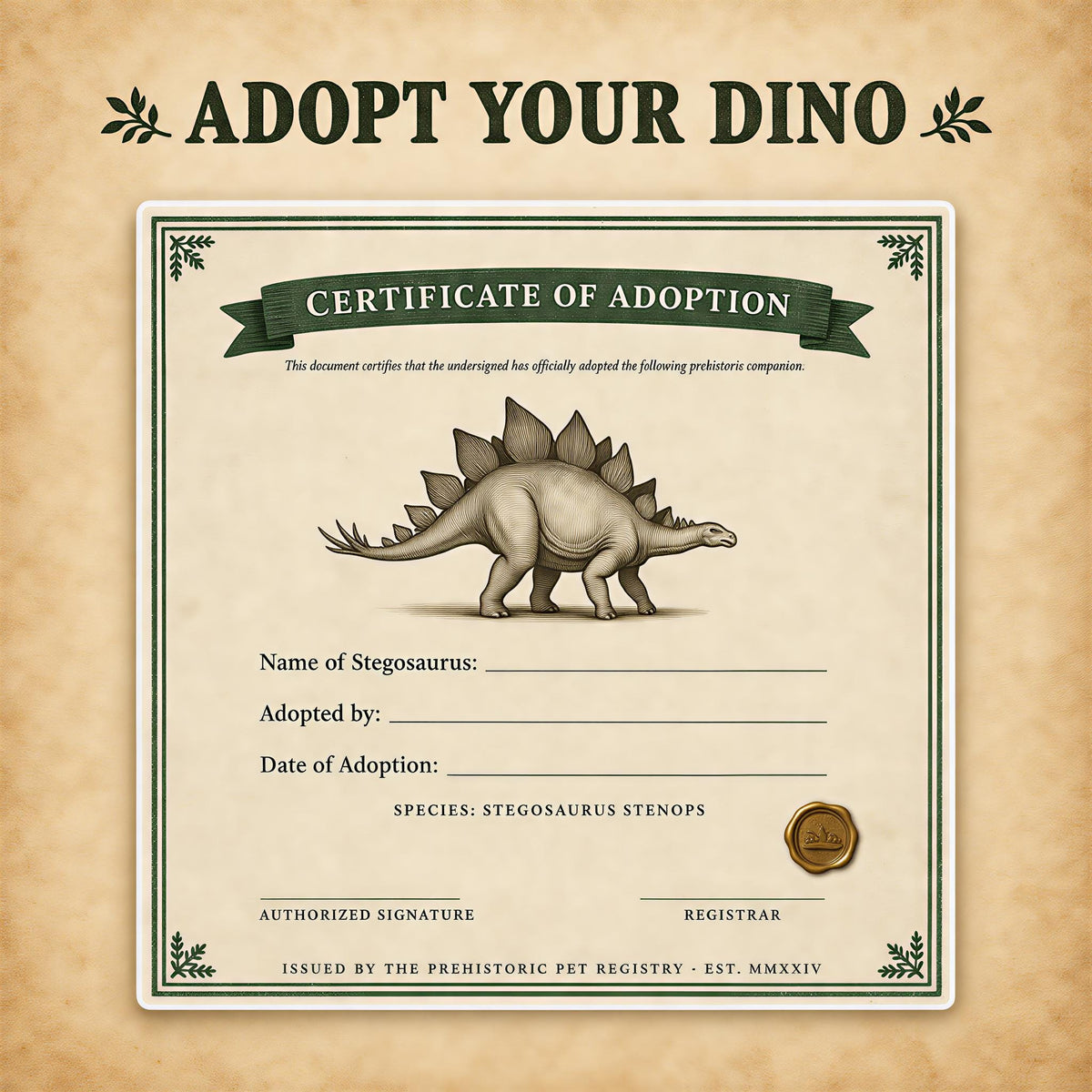 Stegosaurus Adoption Kit! Dinosaur Sticker Set!