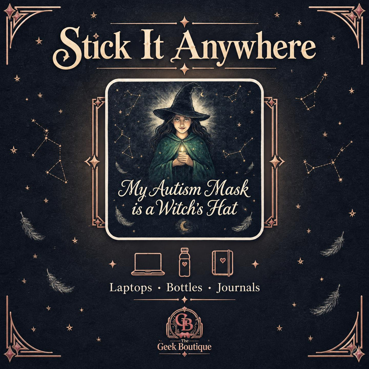 Witchy Witch Autism Mask Sticker Laptop, Car