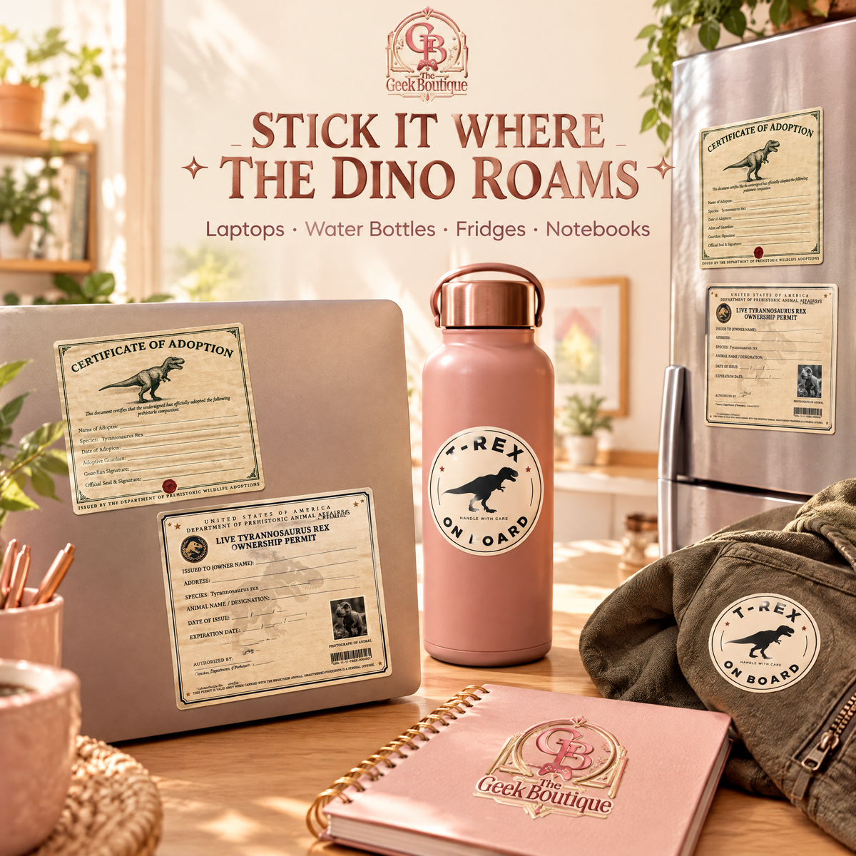 T-Rex Dinosaur Adoption Kit! Sticker Set!