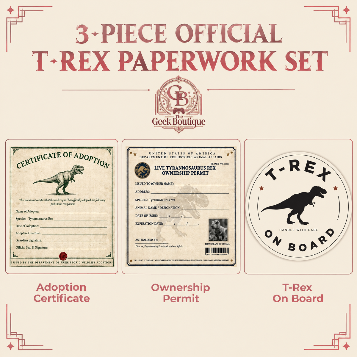 T-Rex Dinosaur Adoption Kit! Sticker Set!