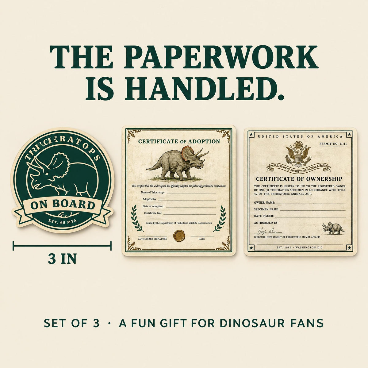Triceratops Dinosaur Adoption Kit! Sticker Set!
