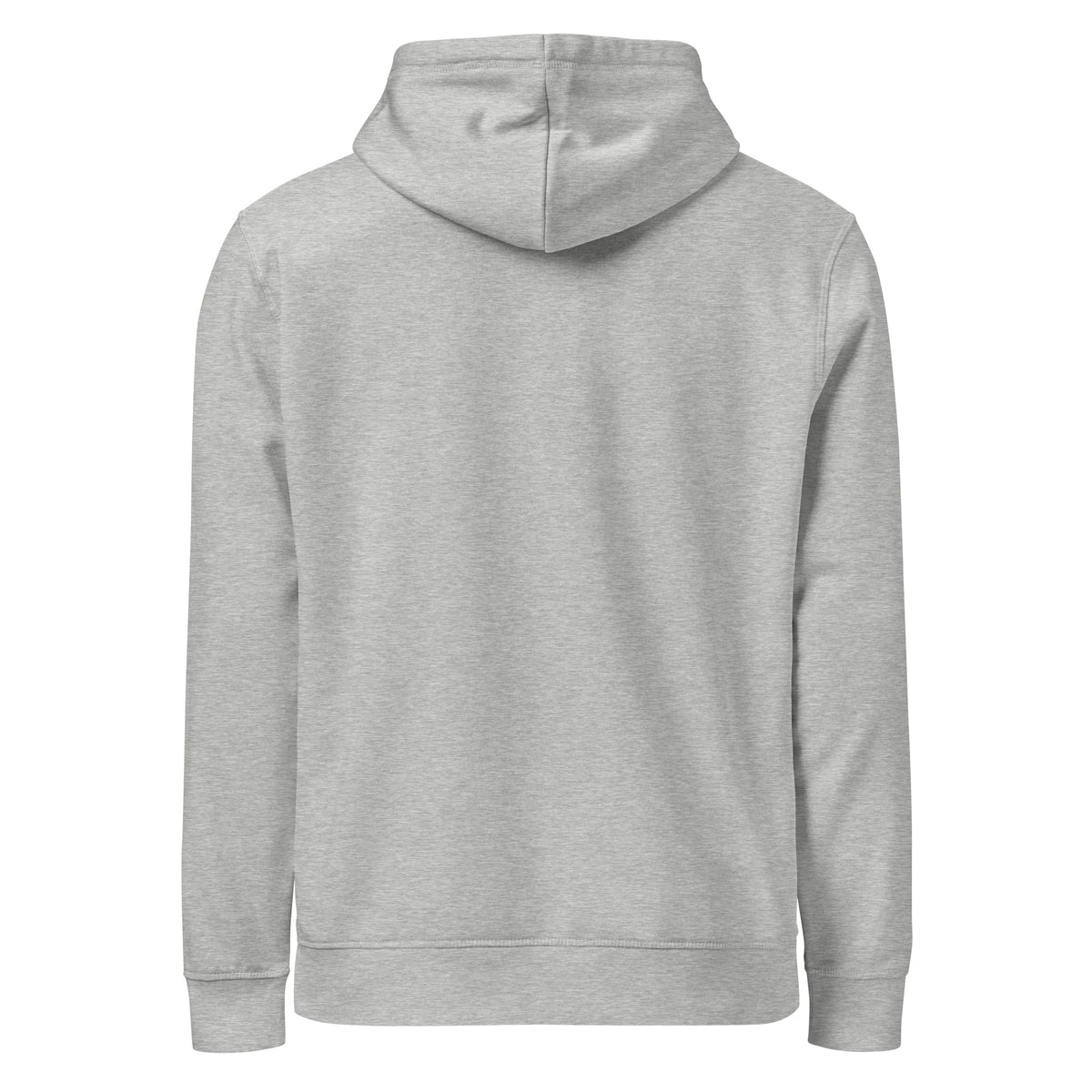 Back view of the light heather gray I Adopted a Velociraptor hoodie, plain with no print, on a plain background