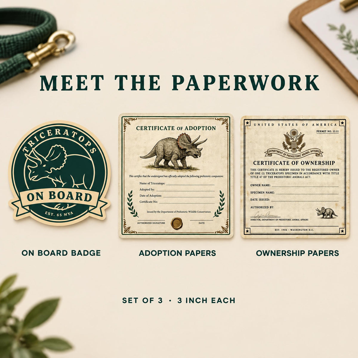 Triceratops Dinosaur Adoption Kit! Sticker Set!