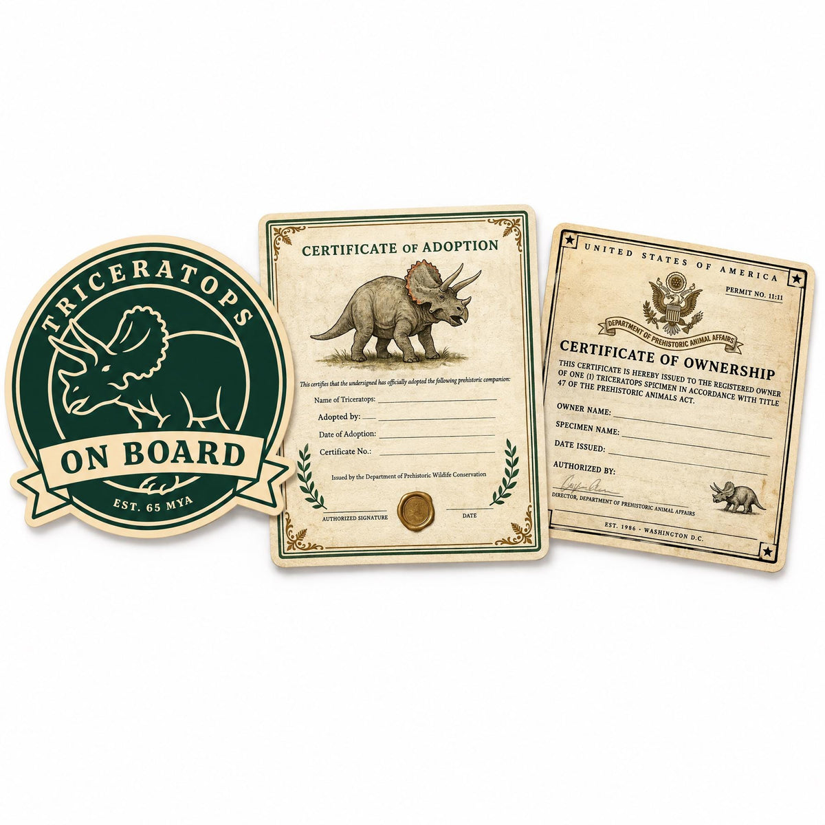 Triceratops Dinosaur Adoption Kit! Sticker Set!