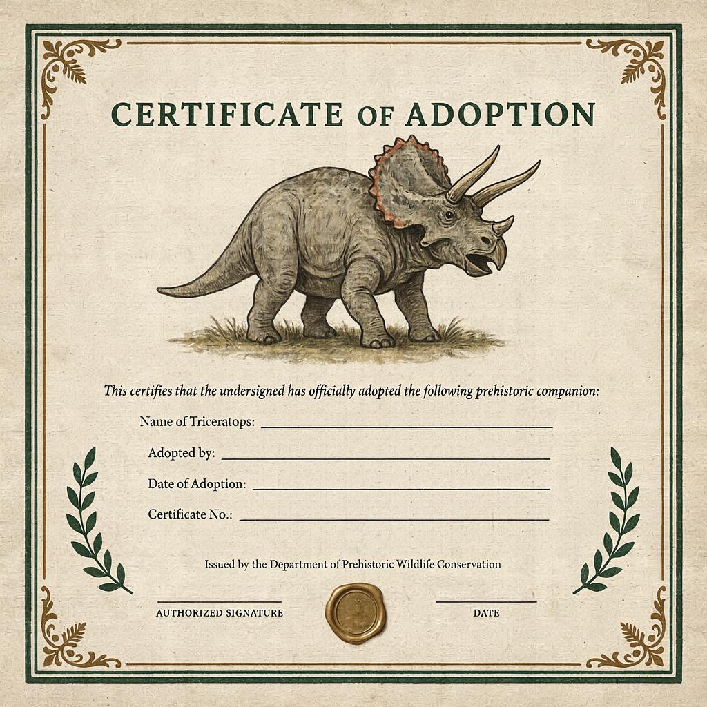Triceratops Dinosaur Adoption Kit! Sticker Set!