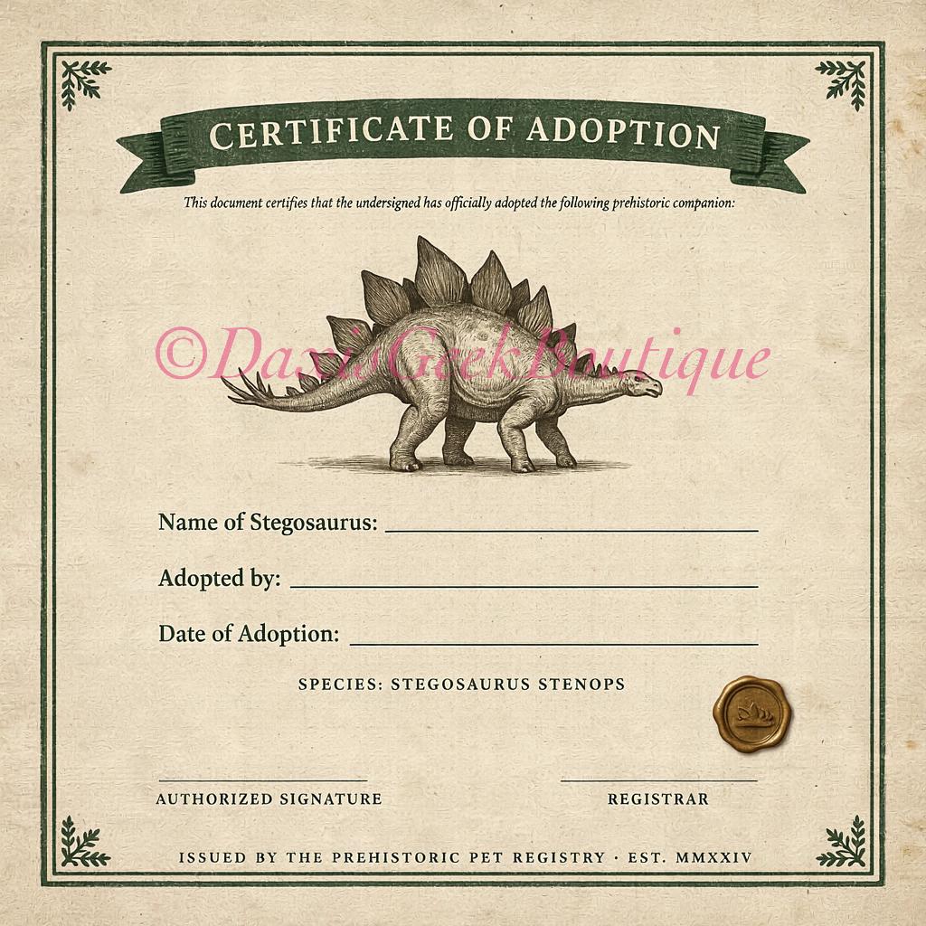 Stegosaurus Adoption Kit! Dinosaur Sticker Set!
