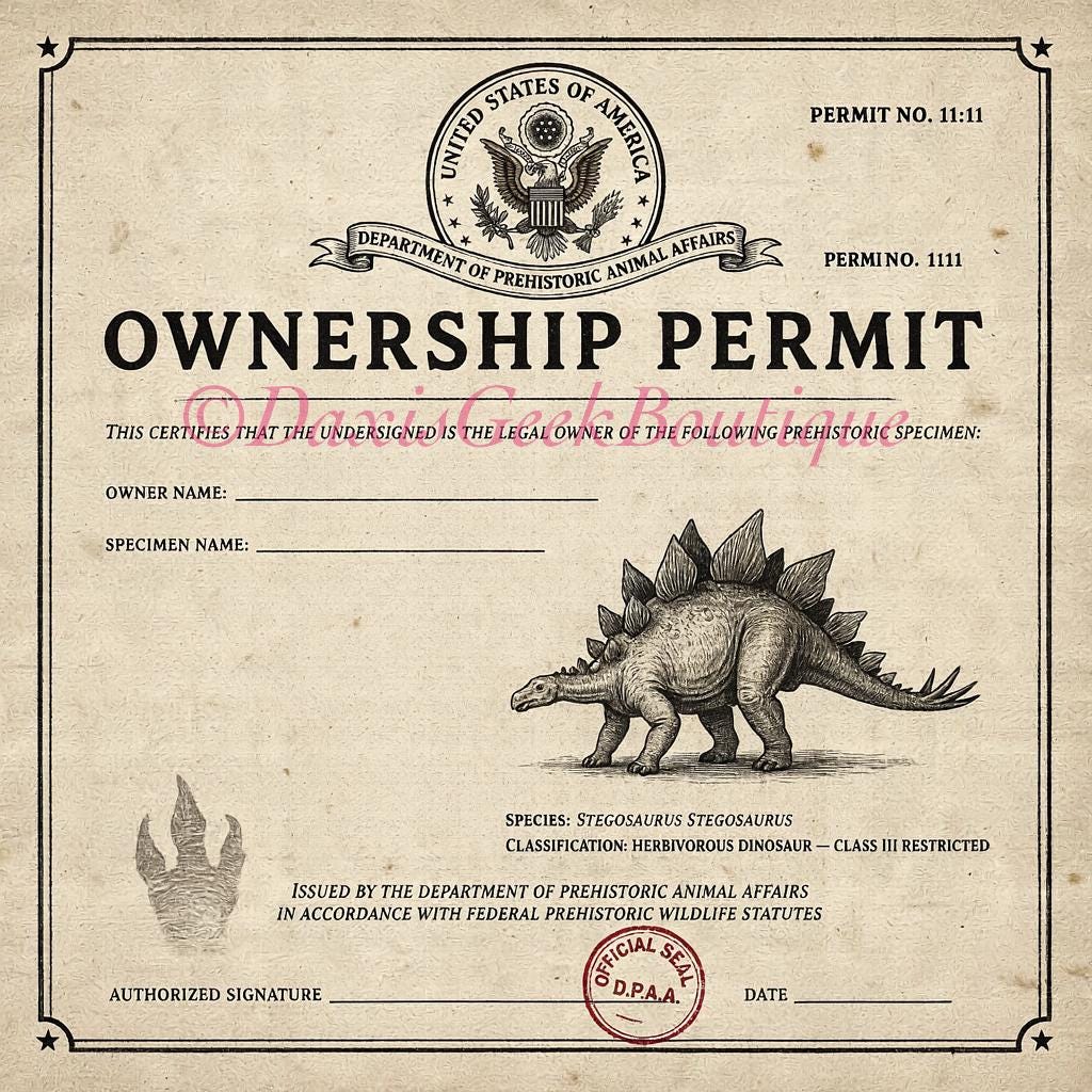 Stegosaurus Adoption Kit! Dinosaur Sticker Set!