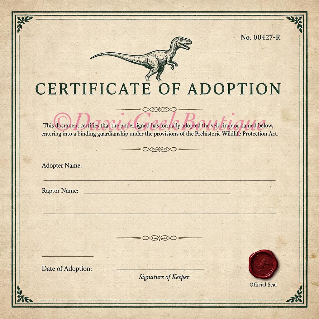 Velociraptor Dinosaur Adoption Kit! Sticker Set!