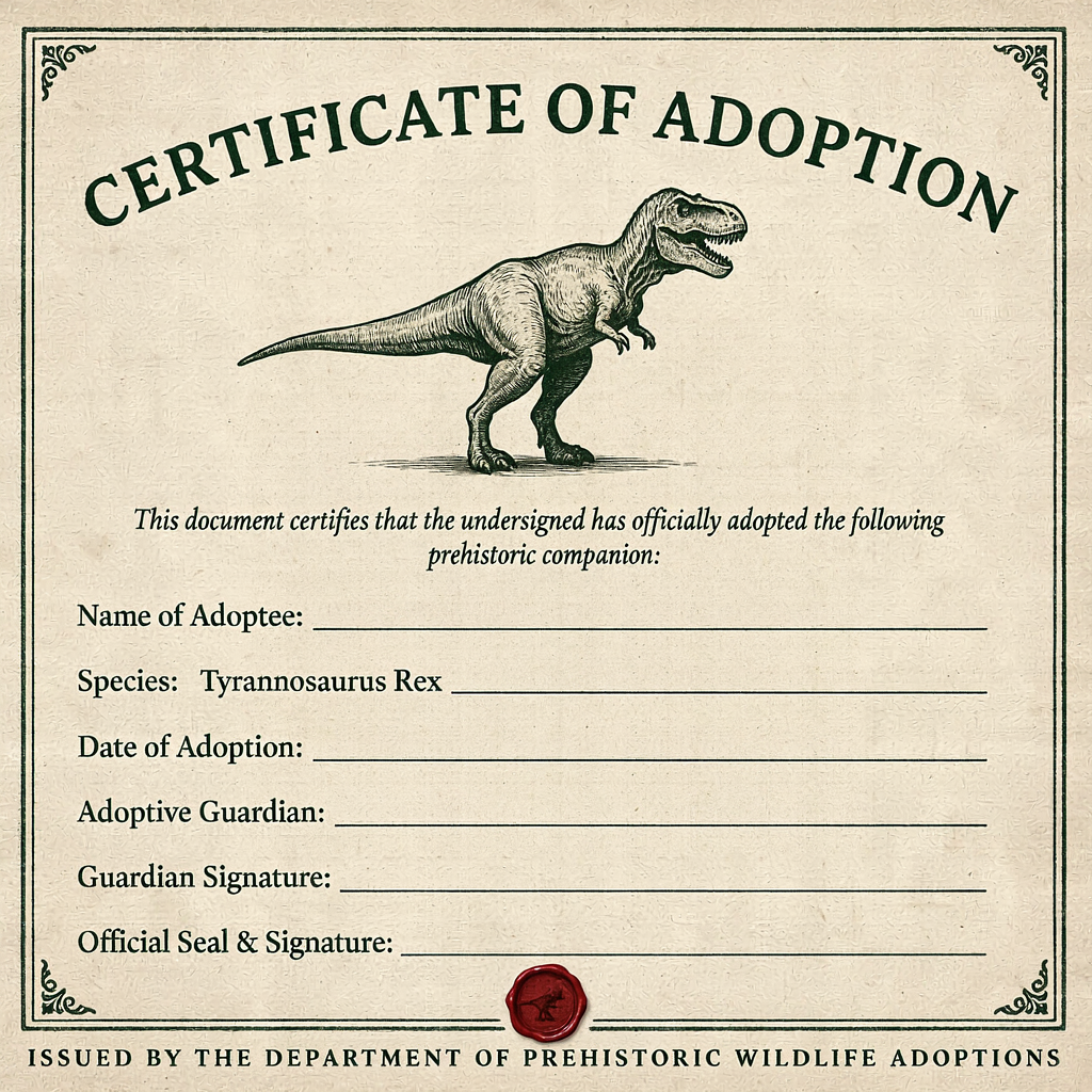 T-Rex Dinosaur Adoption Kit! Sticker Set!