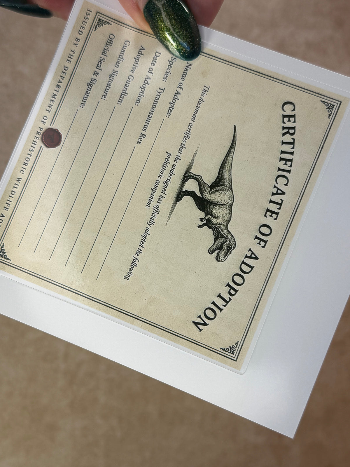 T-Rex Dinosaur Adoption Kit! Sticker Set!
