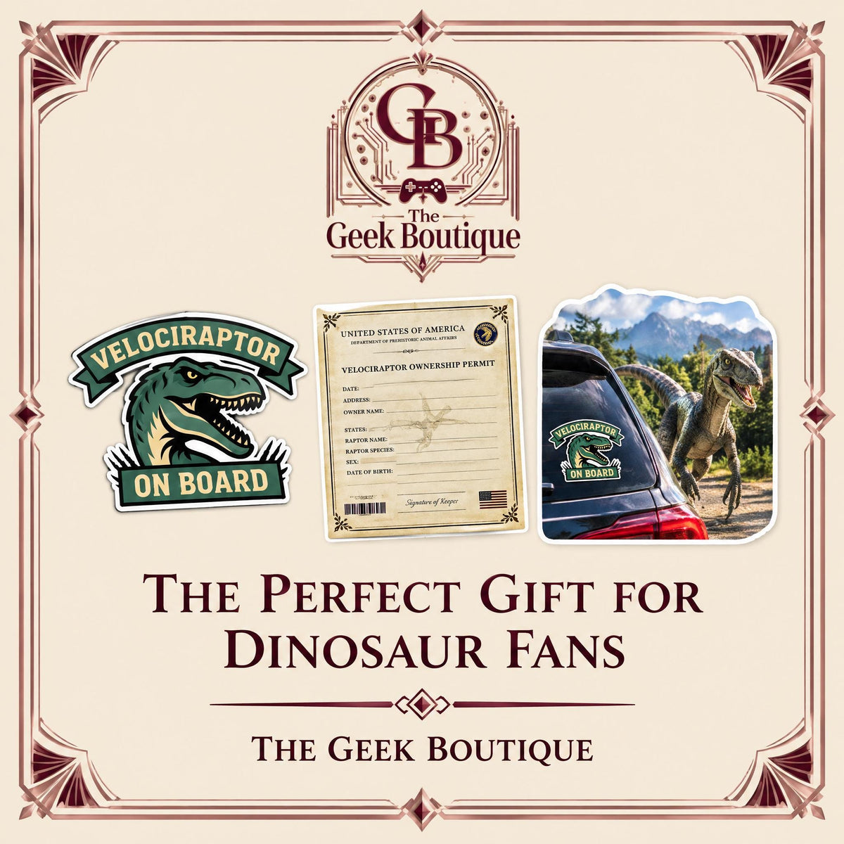 Velociraptor Dinosaur Adoption Kit! Sticker Set!
