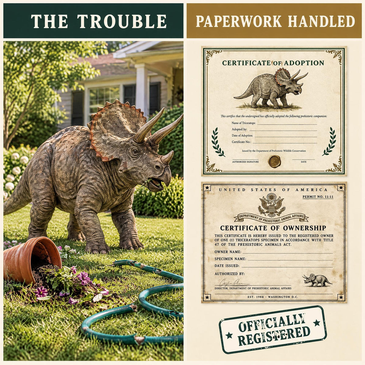 Triceratops Dinosaur Adoption Kit! Sticker Set!